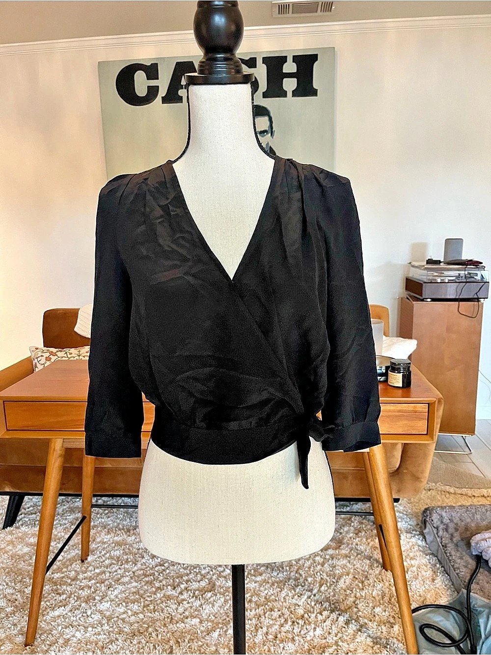 Madewell Wrap Blouse in Black Size XXS Like New